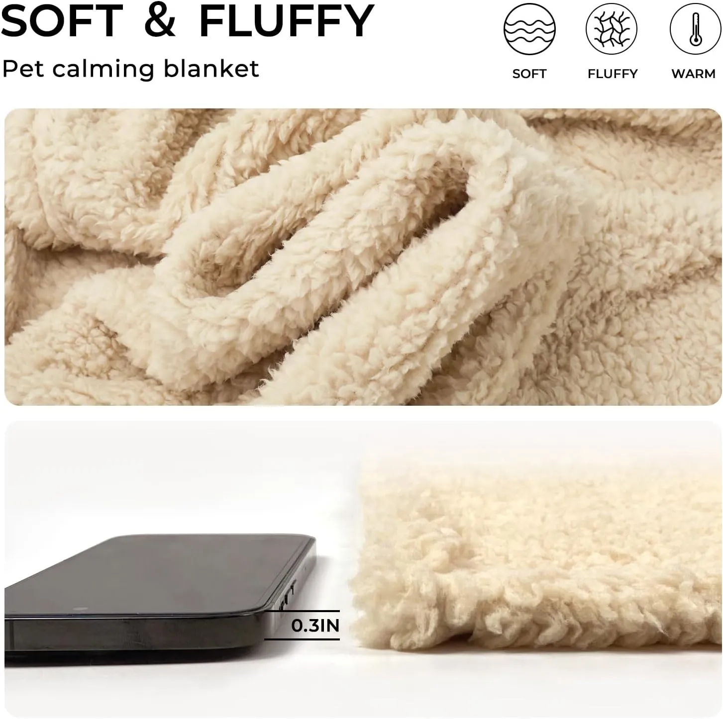 1 Pack 3 Calming Blankets Fluffy Premium Fleece Pet Blanket Soft Sherpa Throw for Dog Puppy Cat Beige Large (41" x31'')