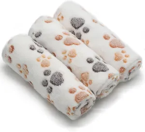 1 Pack 3 Puppy Dog Blankets Super Soft Warm Sleep Mat Fluffy Premium Fleece Pet Blanket Flannel Throw for Dog Puppy Cat - White Paw Print Large(40"x30")