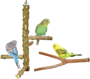 2 PCS Bird Perch Stand Parrot Cage Branch Perch Natural Prickly Ash Wood Perch Stand and Y Shape Azalea Wood Bird Stand for Cockatiels Parakeets Macaws Finches Conures Love Birds