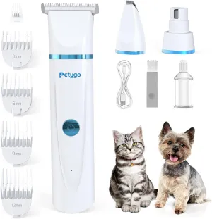3-in-1 Dog Grooming Clippers Kit - Rechargeable Low Noise Pet Trimmer Set with Paw Trimmer, Cordless Nail Grinder, Shaver for Small Dogs & Cats - Includes 4 Guide Combs & USB Cable