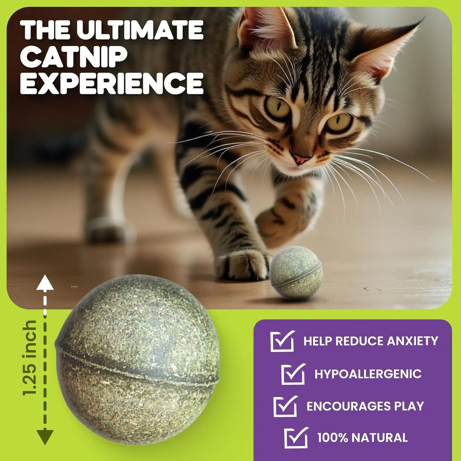 4 Bonkas Catnip Balls - All Natural Cat Treats & Toys, Medical Grade Catnip, Safe & Digestible, Hypoallergenic & Vegan - 1/2 oz, 1.25 Inch Diameter, Made in USA
