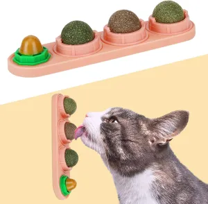 4 Pack Catnip Balls, Catnip Ball for Cats Wall, Edible Kitty Toys for Cats Lick, Safe Healthy Kitten Chew Toys, Teeth Cleaning Dental Cat Toys, Cat Wall Treats (Pink)