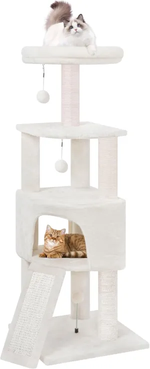 45in Cat Tree Tower with Big Condo for Indoor Cats,Cat Tower with Scratching Post,Scratching Board and Cat Toys,Multi-Level,Small Space,Beige(New)