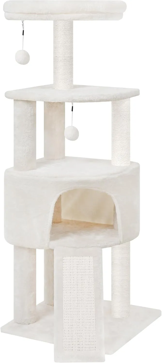 45in Cat Tree Tower with Big Condo for Indoor Cats,Cat Tower with Scratching Post,Scratching Board and Cat Toys,Multi-Level,Small Space,Beige(New)