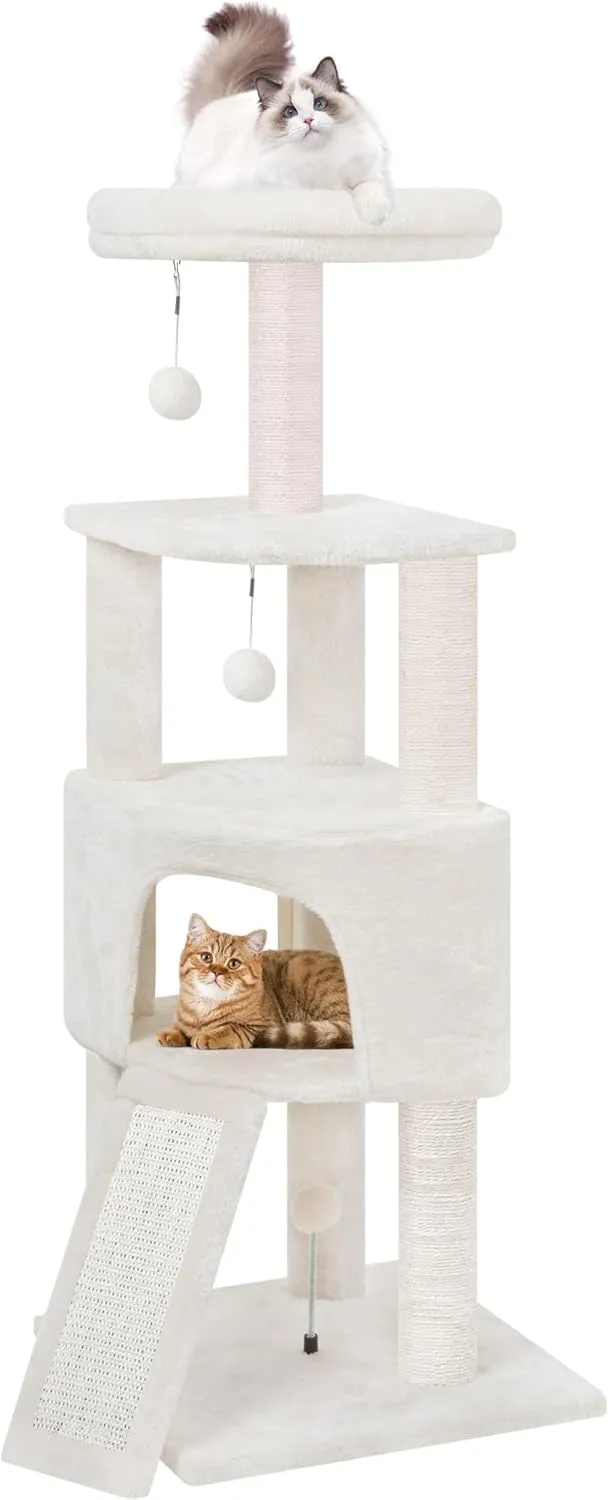 45in Cat Tree Tower with Big Condo for Indoor Cats,Cat Tower with Scratching Post,Scratching Board and Cat Toys,Multi-Level,Small Space,Beige(New)
