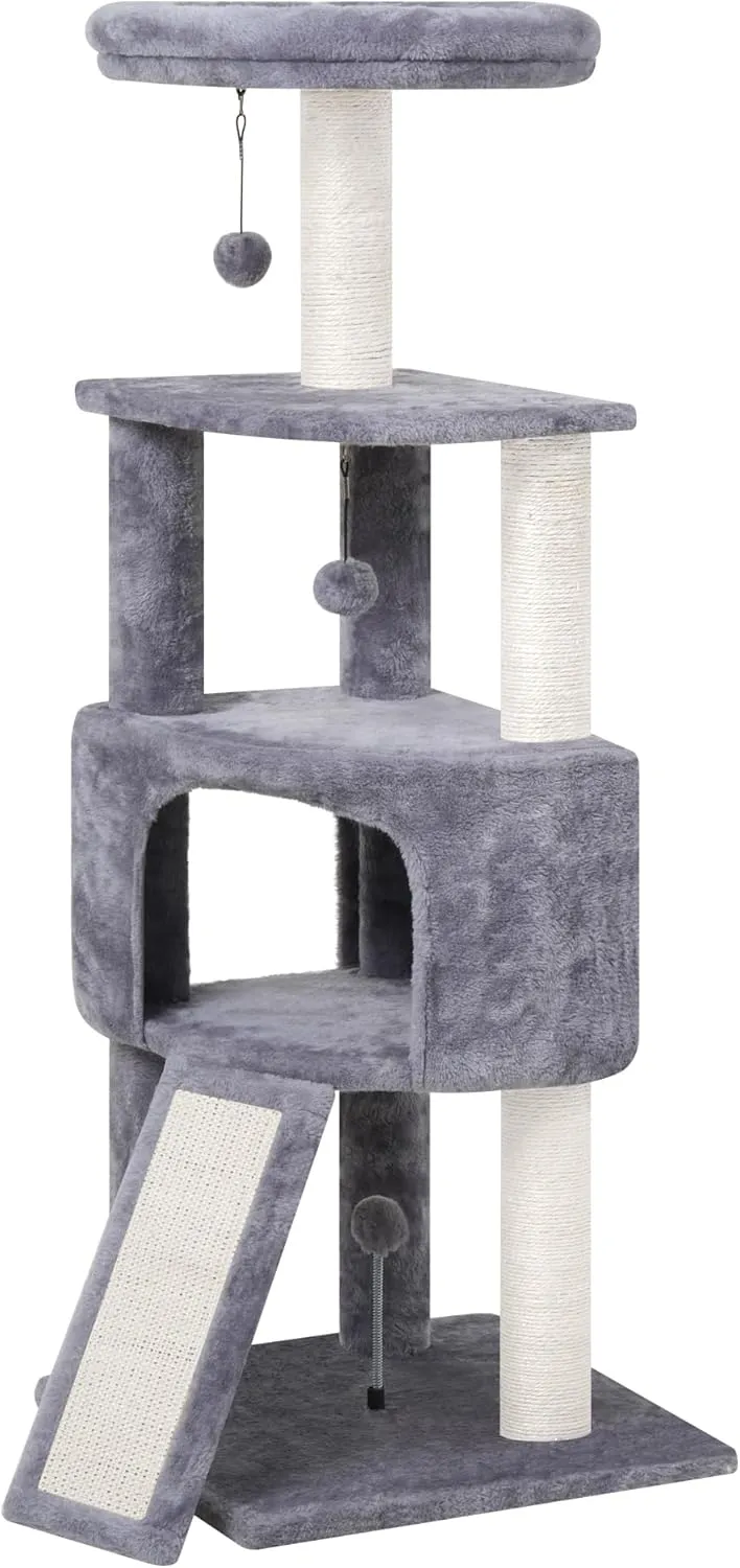 45in Cat Tree Tower with Big Condo for Indoor Cats,Cat Tower with Scratching Post,Scratching Board and Cat Toys,Multi-Level,Small Space,Grey(New)