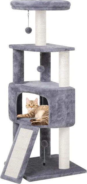 45in Cat Tree Tower with Big Condo for Indoor Cats,Cat Tower with Scratching Post,Scratching Board and Cat Toys,Multi-Level,Small Space,Grey(New)