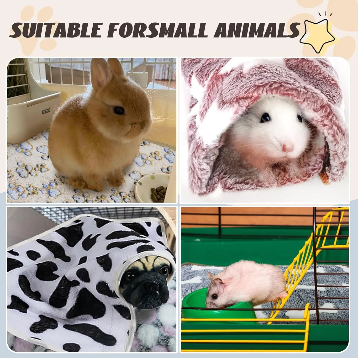 6 Pcs Absorbent Guinea Pig Blankets Washable Small Animal Fleece Bedding Cage Liners Reusable Pet Pee Pad Sleep Mat Pad Cover for Hamster Ferret Rabbit Chinchilla Hedgehog (16"x24")