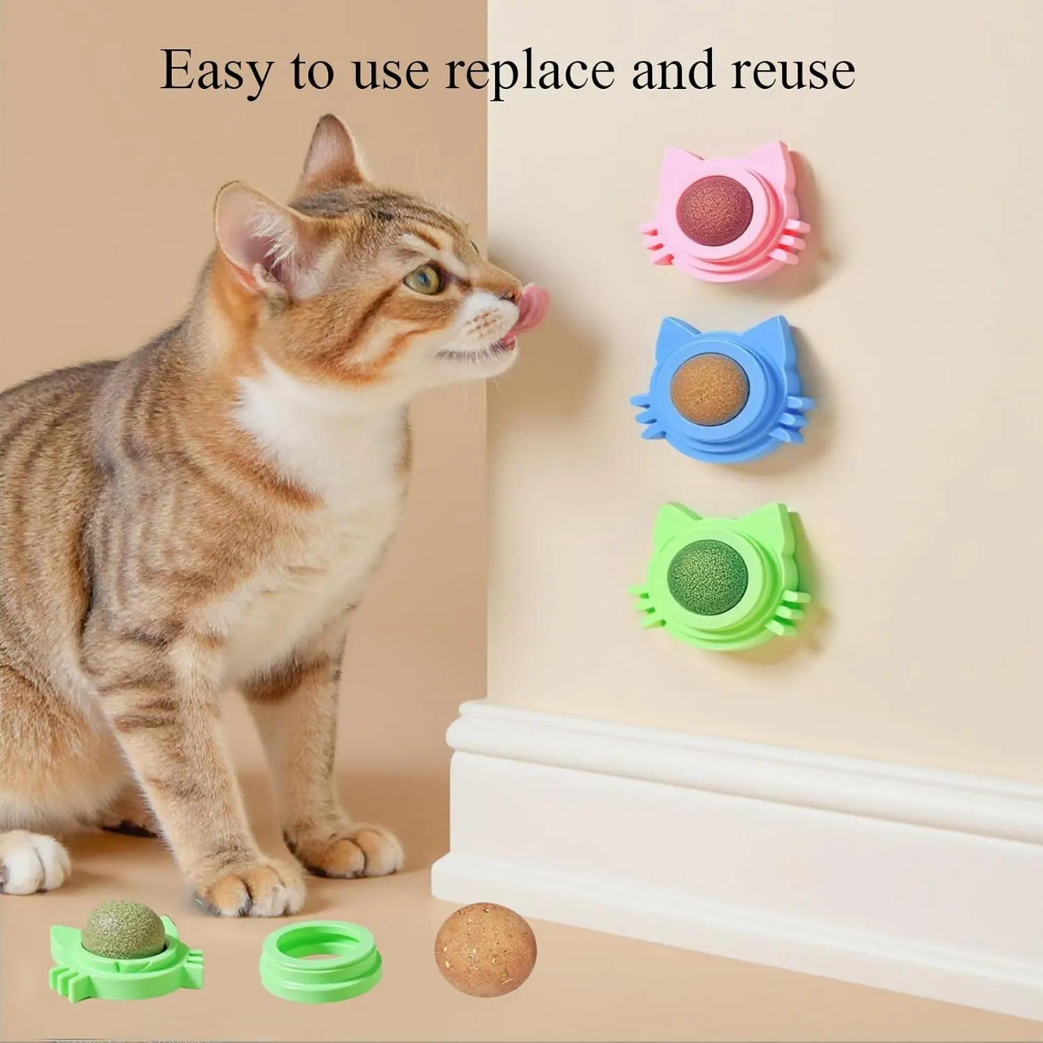 9PCS Cat Catnip Toys, Kitten Toys 3 Flavors Silvervine Ball on Wall, 360Rotatable & Replaceable Kitten Chew Treat for Cleaning Teeth, Kitty Dental Lickable Snack Cat Mint for Indoor