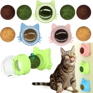 9PCS Cat Catnip Toys, Kitten Toys 3 Flavors Silvervine Ball on Wall, 360Rotatable & Replaceable Kitten Chew Treat for Cleaning Teeth, Kitty Dental Lickable Snack Cat Mint for Indoor