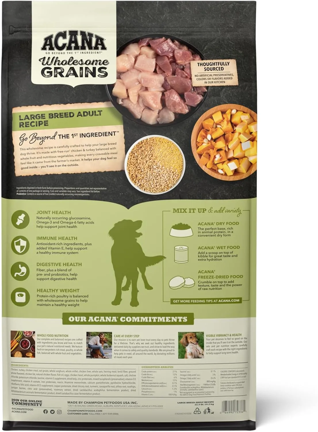 ACANA Wholesome Grains Dry Dog Food, Large Breed Adult Recipe, Poultry Dog Food, 22.5lb