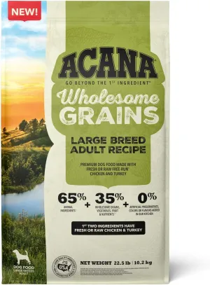 ACANA Wholesome Grains Dry Dog Food, Large Breed Adult Recipe, Poultry Dog Food, 22.5lb