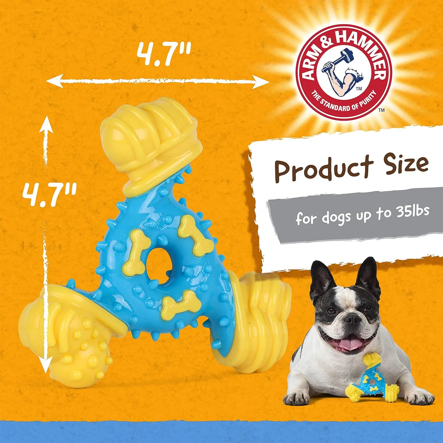 Arm & Hammer for Pets Nubbies TriBone Dog Dental Toy Best Dog Chew Toy for Moderate Chewers Dog Dental Toy Helps Reduce Plaque & Tartar Peanut Butter Flavor with Arm & Hammer Baking Soda (Pack of 24)