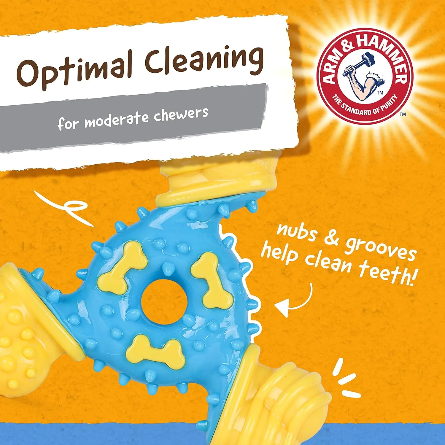Arm & Hammer for Pets Nubbies TriBone Dog Dental Toy Best Dog Chew Toy for Moderate Chewers Dog Dental Toy Helps Reduce Plaque & Tartar Peanut Butter Flavor with Arm & Hammer Baking Soda (Pack of 24)