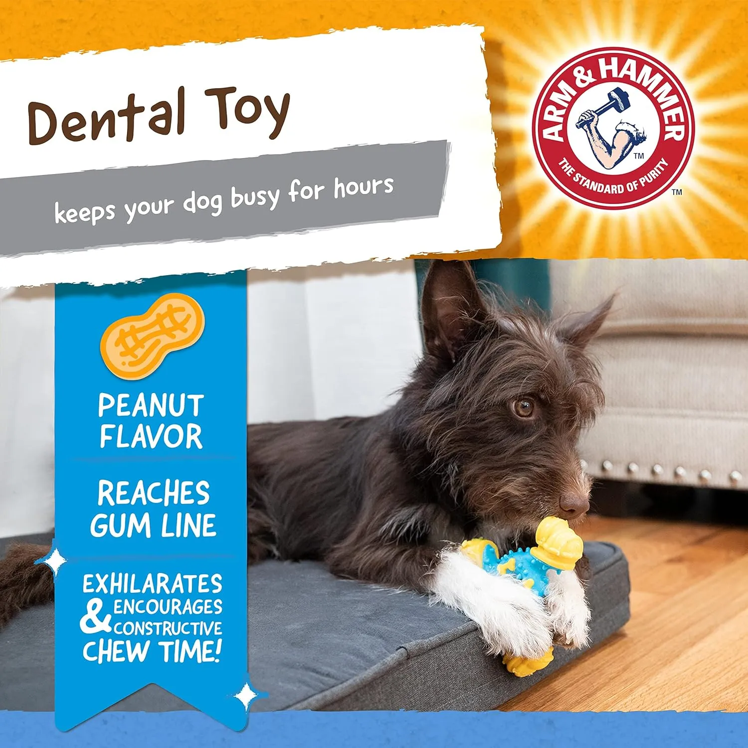 Arm & Hammer for Pets Nubbies TriBone Dog Dental Toy Best Dog Chew Toy for Moderate Chewers Dog Dental Toy Helps Reduce Plaque & Tartar Peanut Butter Flavor with Arm & Hammer Baking Soda (Pack of 24)