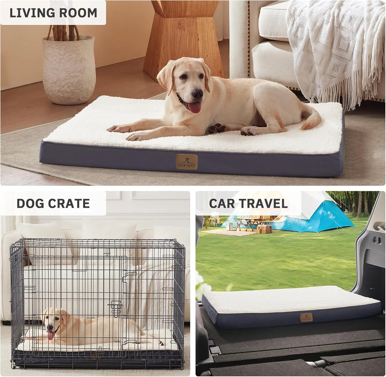 Bedfolks Orthopedic Dog Bed for Extra Large Dogs - Egg Foam Dog Crate Bed with Removable Waterproof Cover, Pet Bed Mat Suitable for Dogs and Pets Up to 100 lbs (44 x 32 x 3.5 inches, Grey)