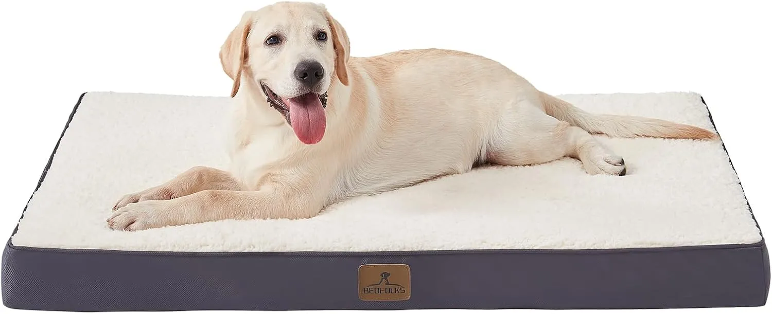 Bedfolks Orthopedic Dog Bed for Extra Large Dogs - Egg Foam Dog Crate Bed with Removable Waterproof Cover, Pet Bed Mat Suitable for Dogs and Pets Up to 100 lbs (44 x 32 x 3.5 inches, Grey)