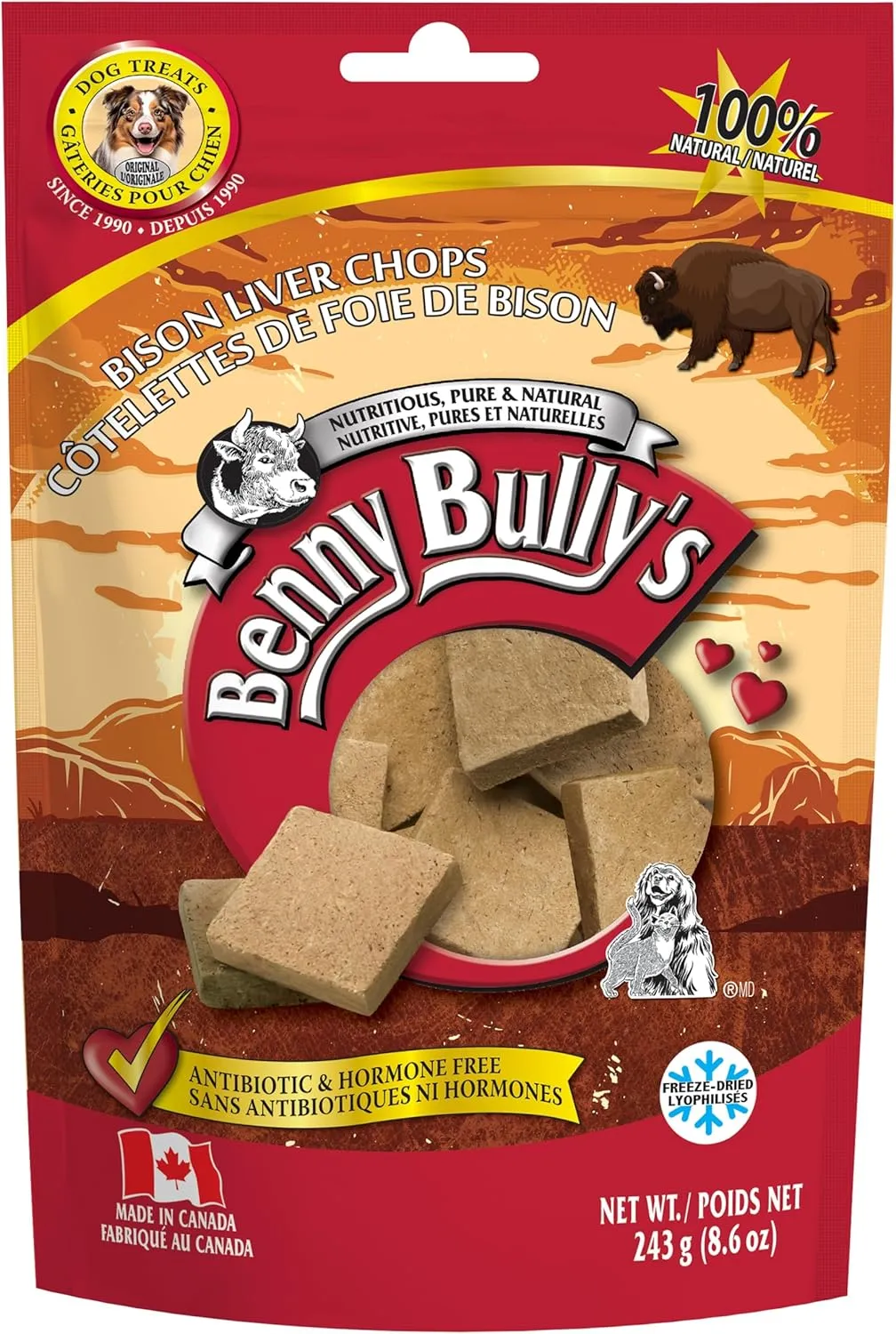 Benny Bully's Bison Liver Chops - Freeze-Dried Bison Liver Dog Treats, High-Protein Natural Snack for Dogs, Grain-Free, Healthy, 243g, Premium Treats for Canines