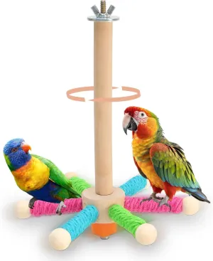 Bird Stand Perch Toy, 360 Bird Interactive Perch, Wooden Interactive Spinning Parakeet Toys, Parakeet Rotating Toys, Parrot Rotating Toy for Parakeets Cockatiels Conures Finches Budgies
