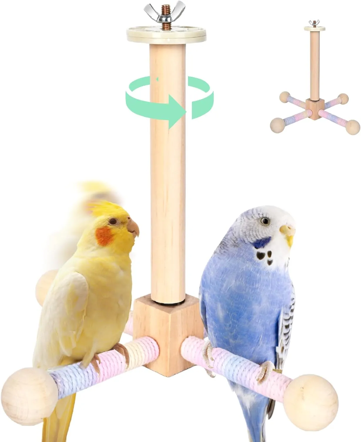 Bird Stand Perch Toy,Parrot 360 Rotating Wooden Toy,Parrot Cage Accessories Perch for Parakeets to Recreation and Expend Energy, for Cockatiels Budgies Lovebirds Small and Medium Bird