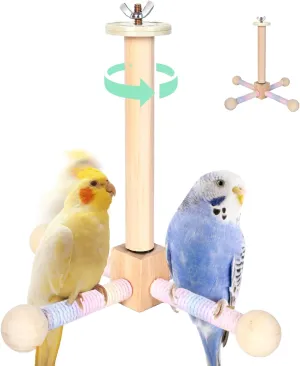 Bird Stand Perch Toy,Parrot 360 Rotating Wooden Toy,Parrot Cage Accessories Perch for Parakeets to Recreation and Expend Energy, for Cockatiels Budgies Lovebirds Small and Medium Bird