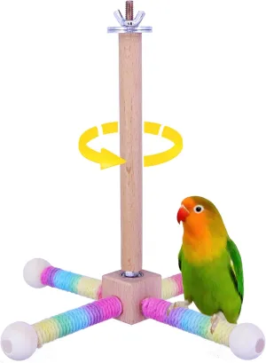 Bird Toy Perch,Parrot Interactive Spinning Toys,Bird Cage Accessories for Small and Medium Parrots,Parakeets Wooden Exercise Wheel Stand for Cockatiels Lovebirds Conures Finches Budgies (Wood, M)
