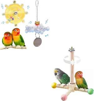 Bird Toys for Parakeets, Colorful Parakeet Toys Wheel, Interactive Spinner Rattle Parrot Toy & Bird Stand Perch Toy, Interactive Spinning Parakeet Toys, Wooden Exercise Wheel Parrot Toys