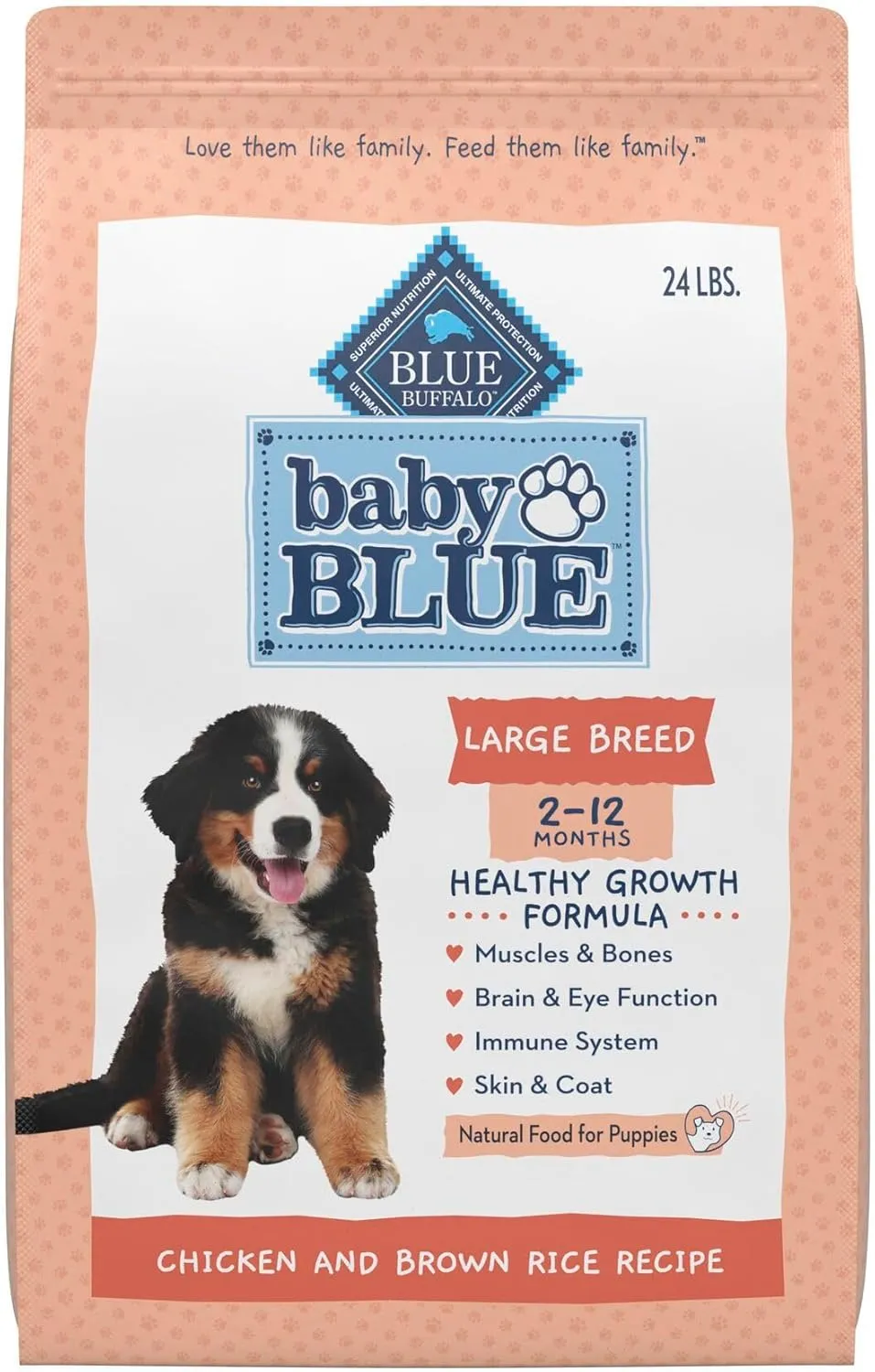 Blue Buffalo Baby BLUE Natural Large Breed Puppy Dry Dog Food, Healthy Growth Formula with DHA, Chicken and Brown Rice Recipe, 24-lb. Bag