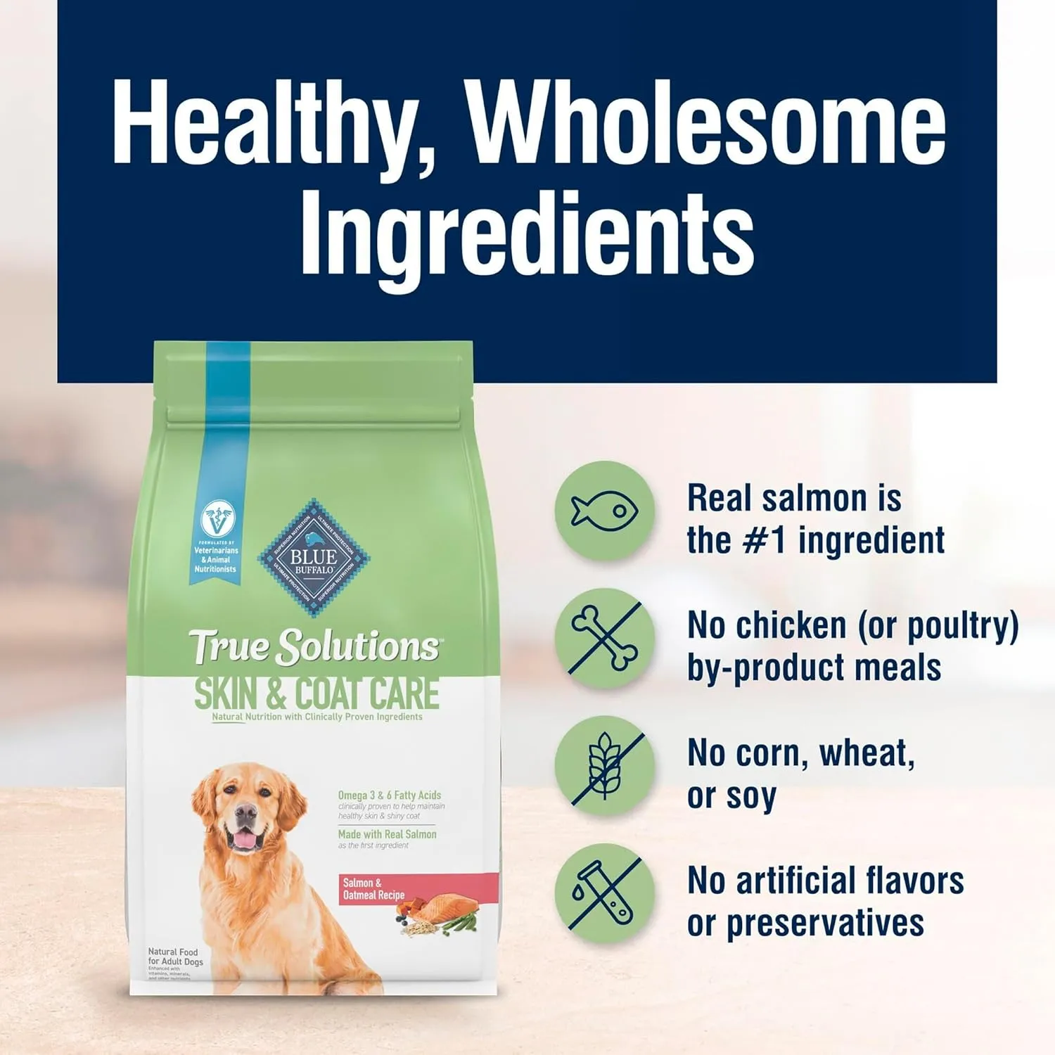 Blue Buffalo True Solutions Skin & Coat Care Natural Dry Dog Food for Adult Dogs, Salmon, 11-lb. Bag