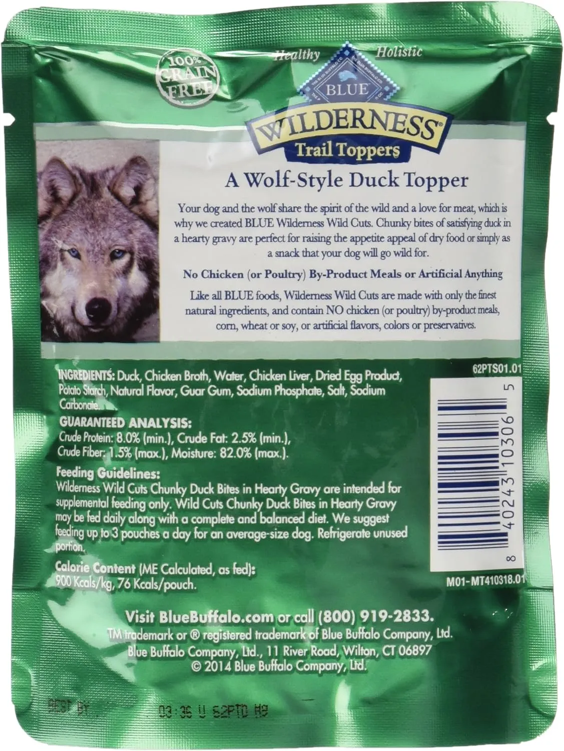 Blue Buffalo Wilderness Trail Toppers Chunky Duck Bites Dog Food, 24 By 3 Oz.