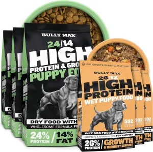 Bully Max Puppy Nutrition Pack: 24/14 High Protein Lamb Dry Dog Food (15lb) & Dehydrated Wet Food (6lb Dry, Makes 16.5lb Wet Food) for Balanced, Healthy Growth - Ideal for Small & Large Breed Puppies