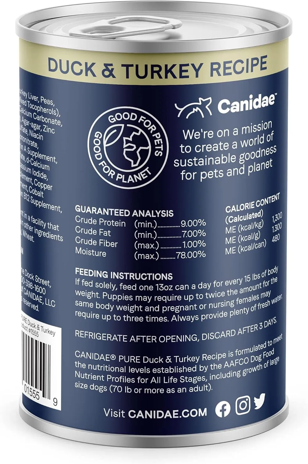 Canidae Pure Limited Ingredient Premium Adult Wet Dog Food, Duck & Turkey Recipe, 13 oz. (Case of 12), Grain Free