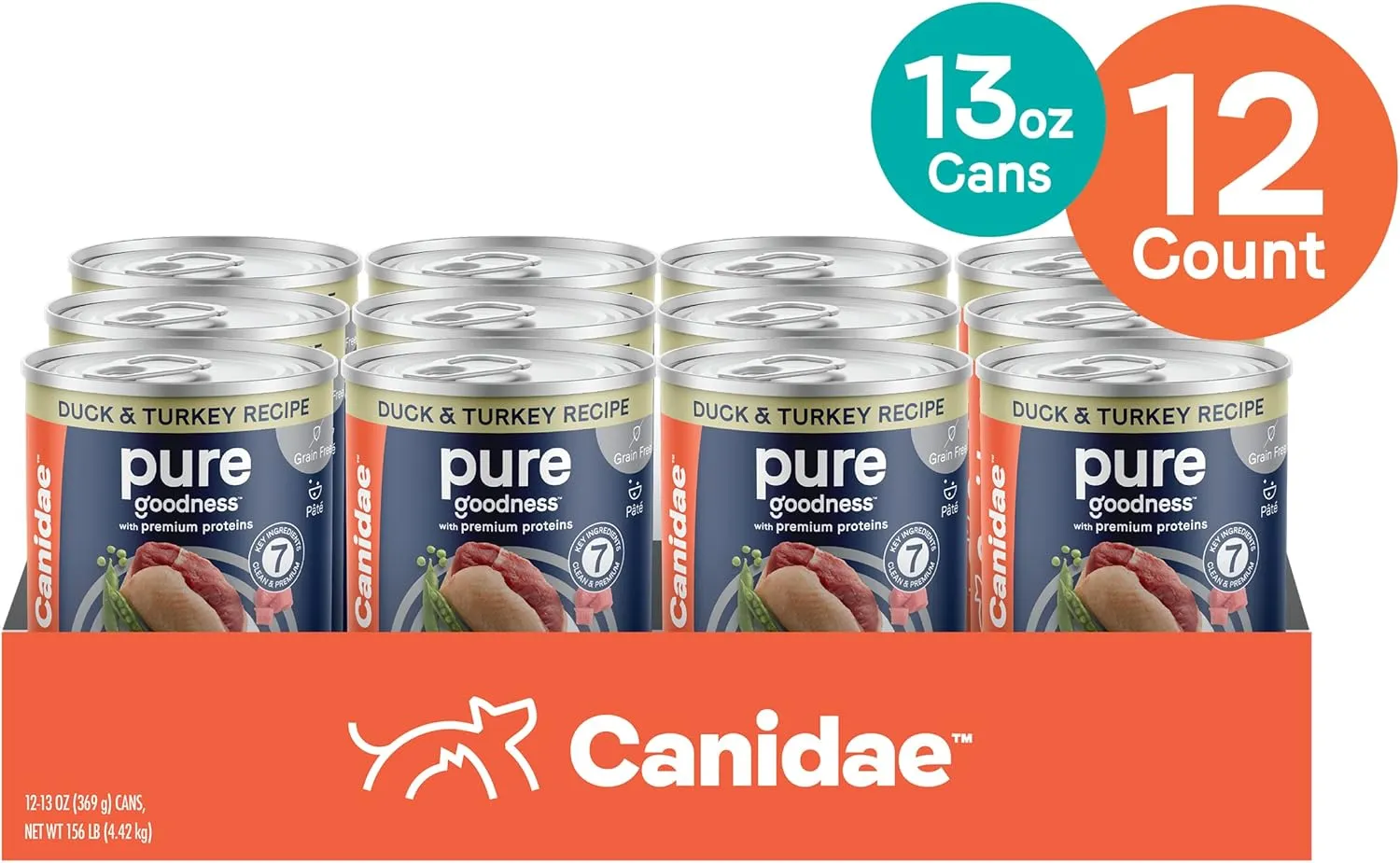 Canidae Pure Limited Ingredient Premium Adult Wet Dog Food, Duck & Turkey Recipe, 13 oz. (Case of 12), Grain Free