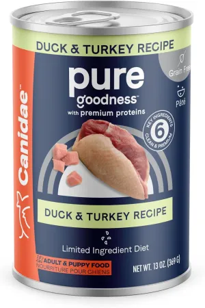 Canidae Pure Limited Ingredient Premium Adult Wet Dog Food, Duck & Turkey Recipe, 13 oz. (Case of 12), Grain Free