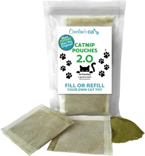 Caroline's Cats Organic Catnip Packets for Cat Toys 2.0  More Potent Refill Pouches for Flapping Bird, Flopping Fish, and Others, 10 Tea Bags