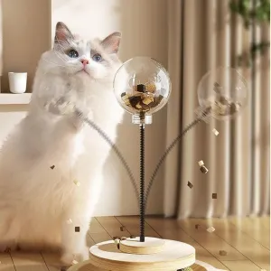 Cat Toy Treat Ball Treat Dispenser Toy, with Catnip,Roller Track Interactive Cats Toys Indoor Kitten, Cat Food Toy Solid Wood Feeder Ball (for Smaller cat Food)