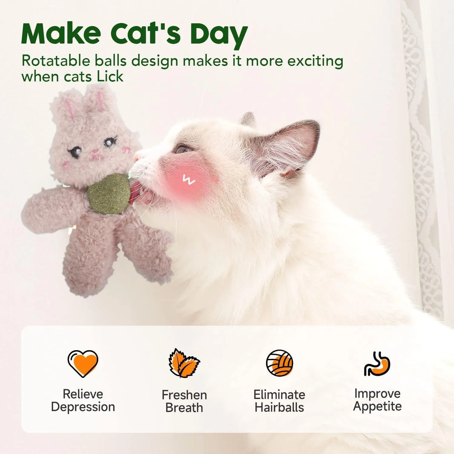 Cat Toys with Catnip Kitten Chew Bite Supplies Boredom Relief Fluffy Kitty Teeth Cleaning Chewing Cat Lovers Interactive Plush Gift (Frog&Bear)