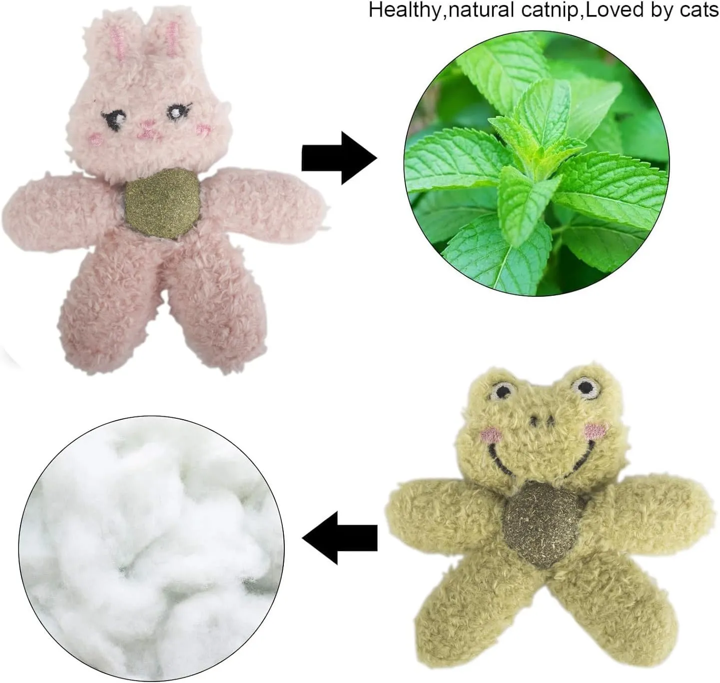Cat Toys with Catnip Kitten Chew Bite Supplies Boredom Relief Fluffy Kitty Teeth Cleaning Chewing Cat Lovers Interactive Plush Gift (Frog&Bear)