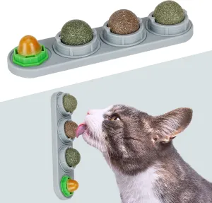 Catnip Ball for Cats Wall, 4 Pack Catnip Toys, Silvervine Balls, Edible Kitty Toys for Cats Lick, Safe Healthy Kitten Chew Toys for Teeth Cleaning Dental, Cat Wall Treats (Grey)