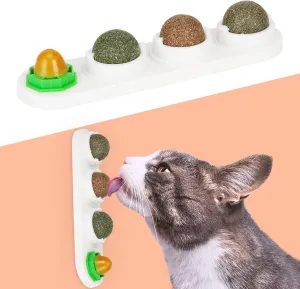 Catnip Ball for Cats Wall, 4 Pack Catnip Toys, Silvervine Balls, Edible Kitty Toys for Cats Lick, Safe Healthy Kitten Chew Toys, Teeth Cleaning Dental Cat Toys, Cat Wall Treats (White)
