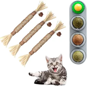 Catnip Ball for Cats Wall with 3 Pack Cat Toys Silvervine Chew Stick,Kitten Treat Catnip Toy Kitty Natural Stuff with Catnip for Cleaning Teeth Indoor
