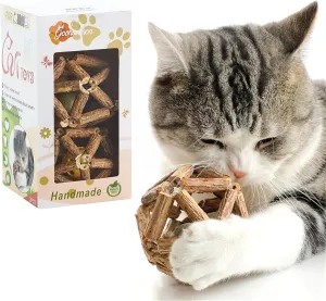Catnip Toys-2Pcs Natural Silvervine Stick Catnip Ball&Bell Ball-Cat Toys for Indoor Cats- Cleaning Teeth Molar Tools Matatabi Cat Chew Toy-Kitten Toys All Breeds