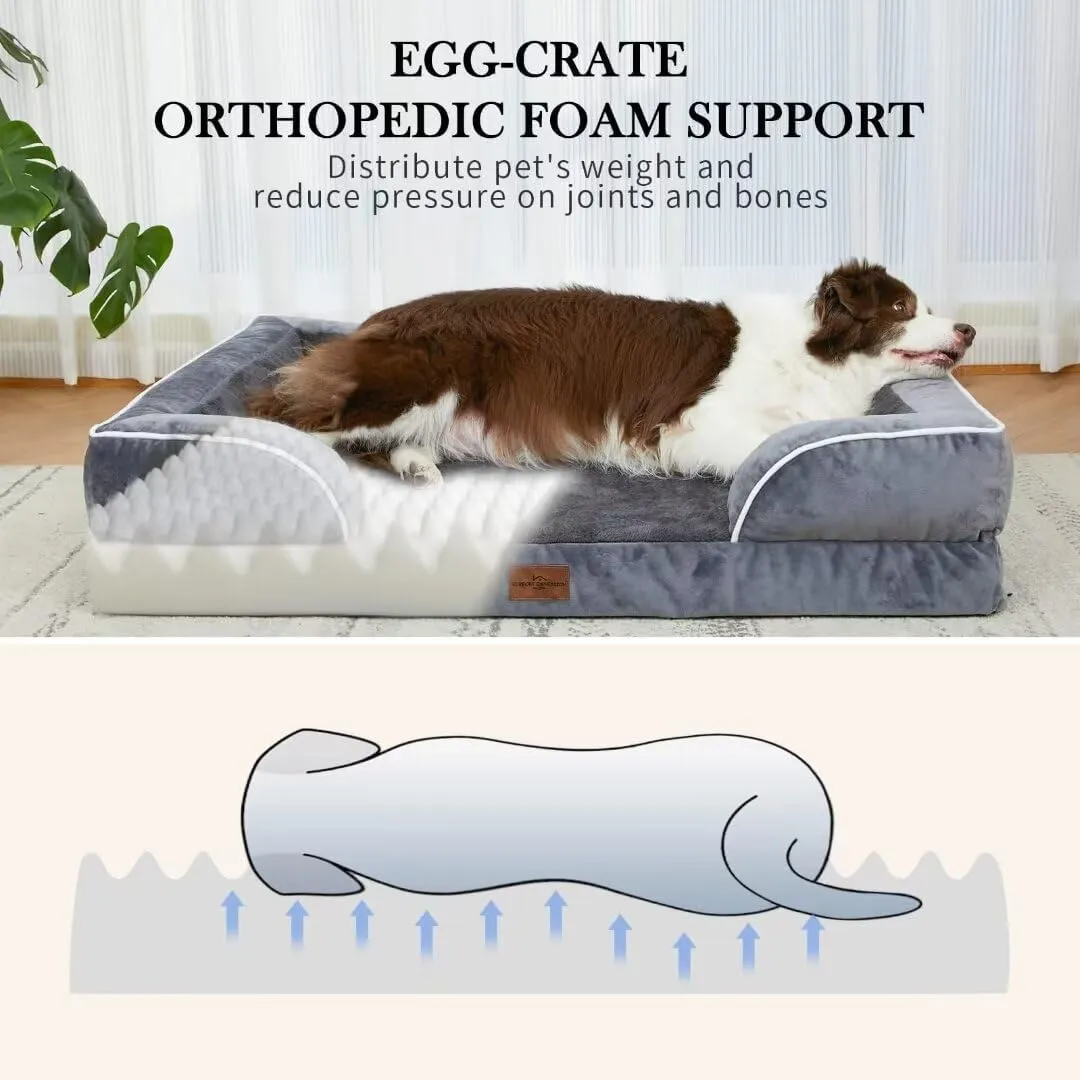 Comfort Expression Waterproof Large Dog Beds Orthopedic Foam Dog Beds Sofa Comfy Pet Bed with Washable Removable Cover & Non-Slip Bottom(Large,Dark Grey)