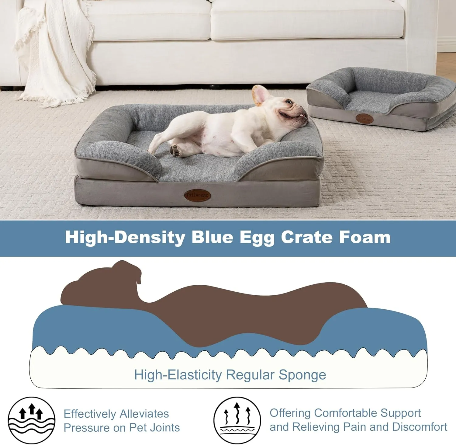 Cooling Pet Bed for Medium Dogs and Cats, Waterproof Orthopedic Dog Sofa Bed, Supportive Foam Pet Couch Bed with Washable Removable Cover, Waterproof Lining and Nonskid Bottom(Medium, Grey)