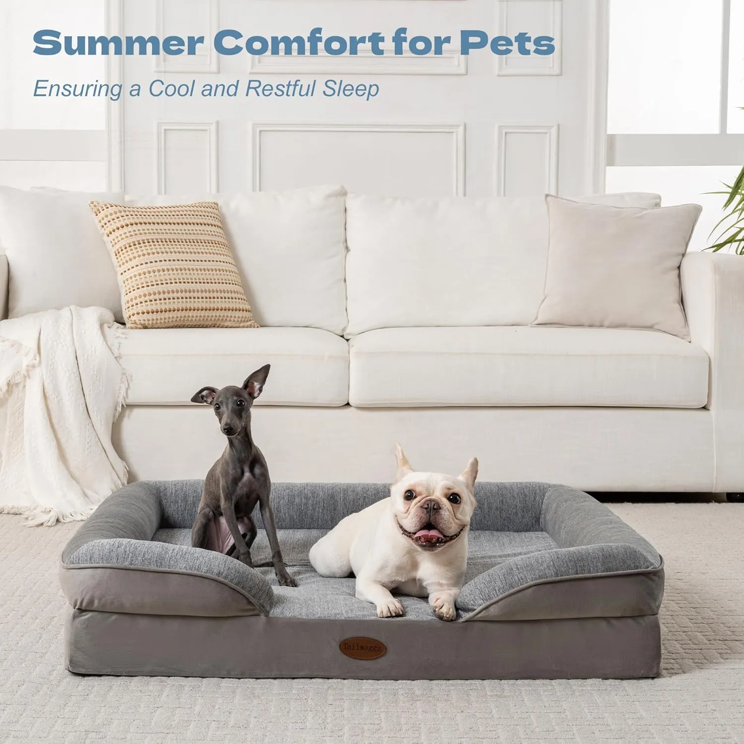 Cooling Pet Bed for Medium Dogs and Cats, Waterproof Orthopedic Dog Sofa Bed, Supportive Foam Pet Couch Bed with Washable Removable Cover, Waterproof Lining and Nonskid Bottom(Medium, Grey)