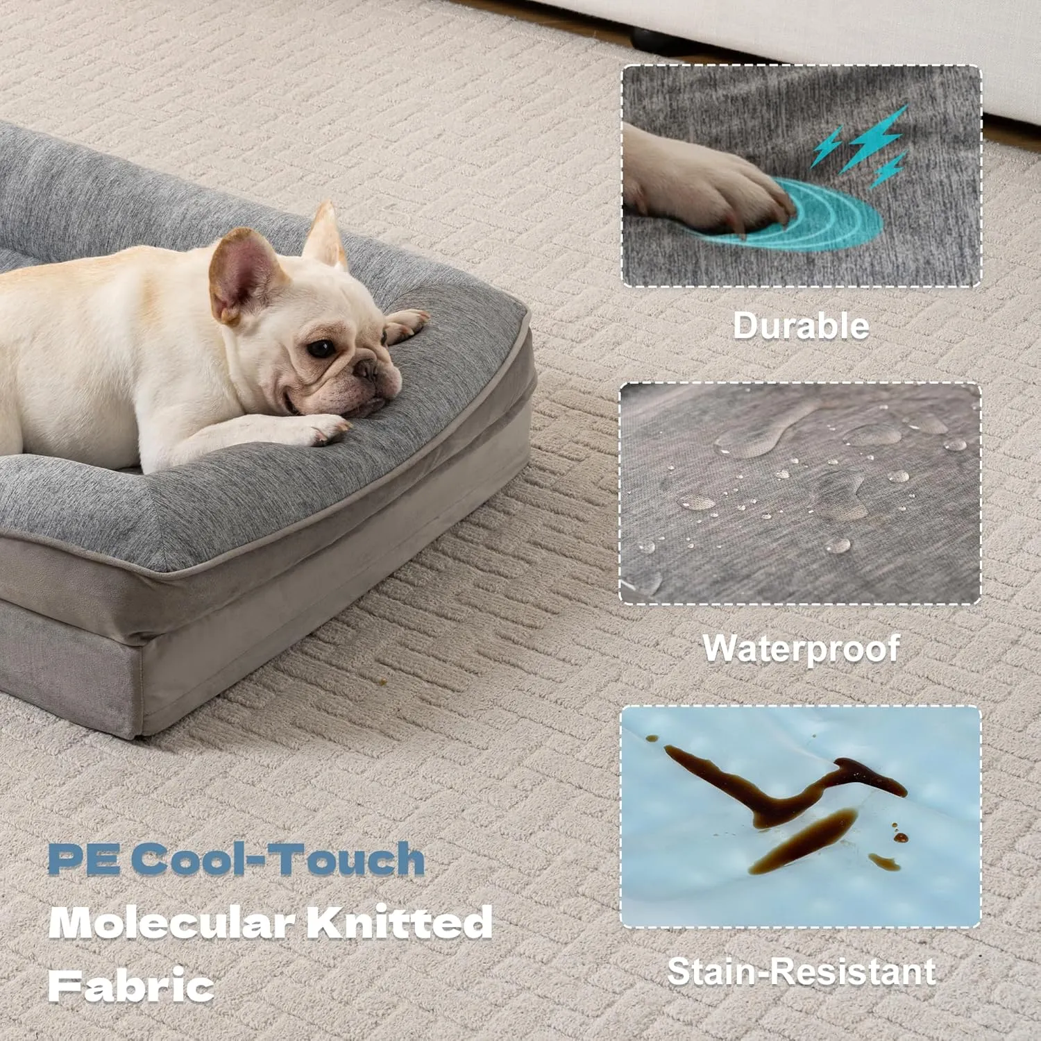 Cooling Pet Bed for Medium Dogs and Cats, Waterproof Orthopedic Dog Sofa Bed, Supportive Foam Pet Couch Bed with Washable Removable Cover, Waterproof Lining and Nonskid Bottom(Medium, Grey)