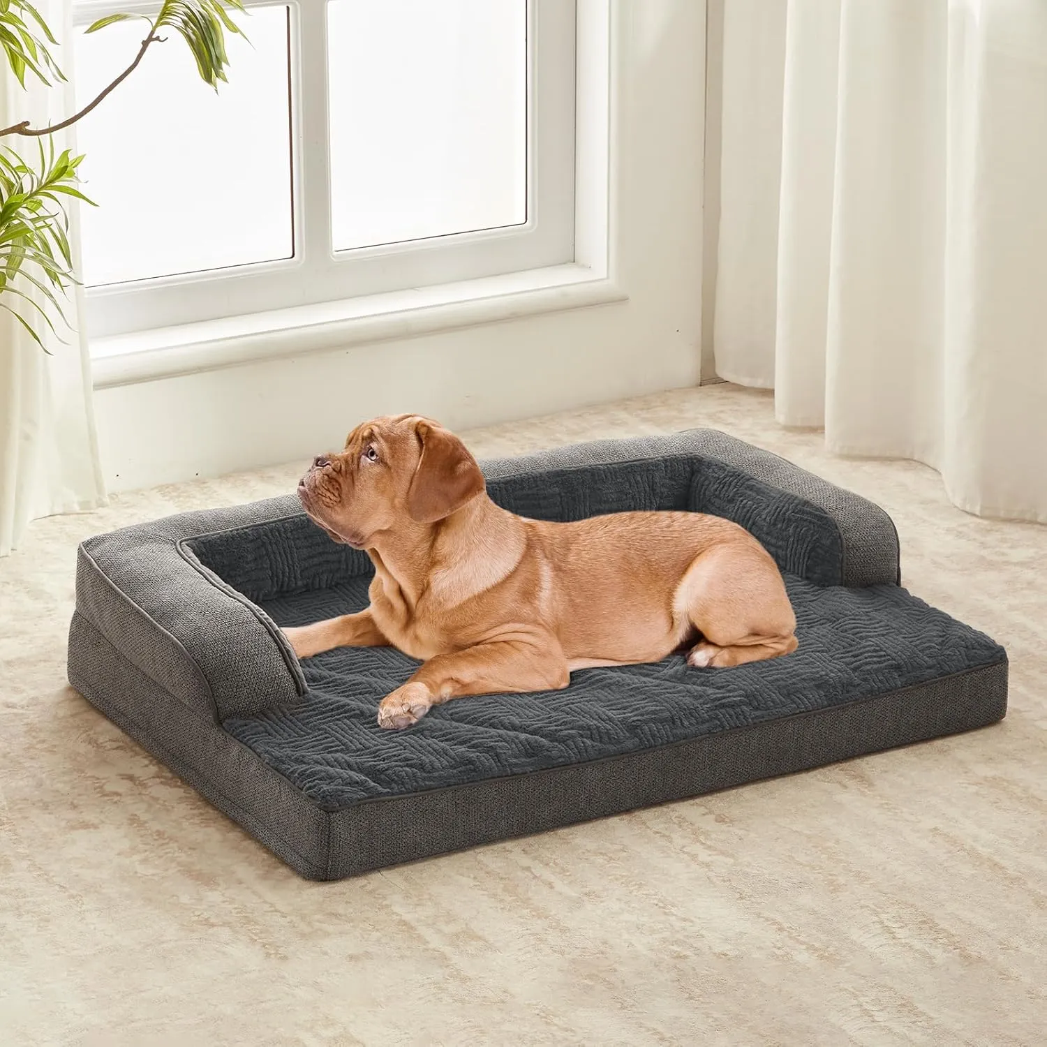 Dog Beds for Medium,Small Dogs,Orthopedic Dog Sofa Bed with Removable Washable Cover,Waterproof Egg Foam Pet Couch Bed& Furniture,31x25 Inch, Gray