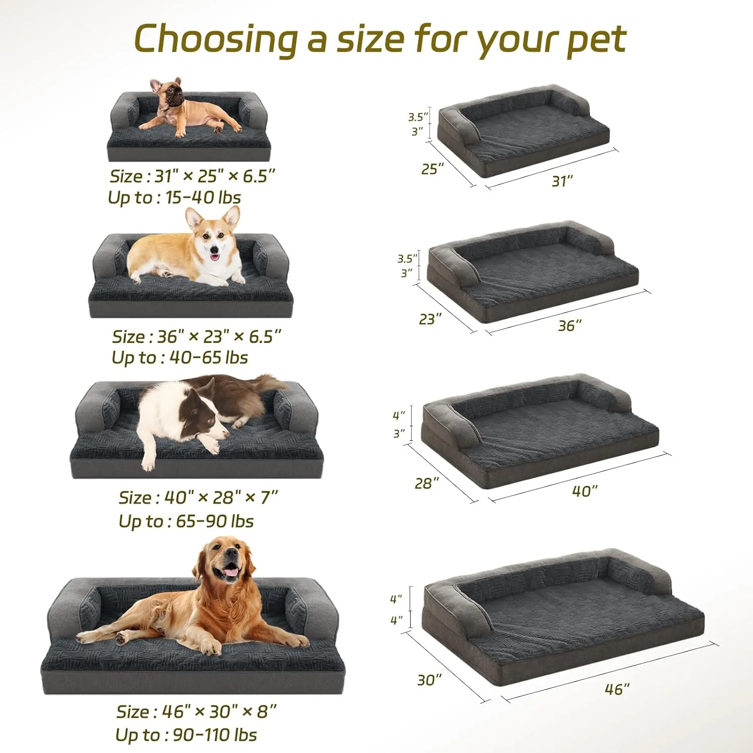 Dog Beds for Medium,Small Dogs,Orthopedic Dog Sofa Bed with Removable Washable Cover,Waterproof Egg Foam Pet Couch Bed& Furniture,31x25 Inch, Gray