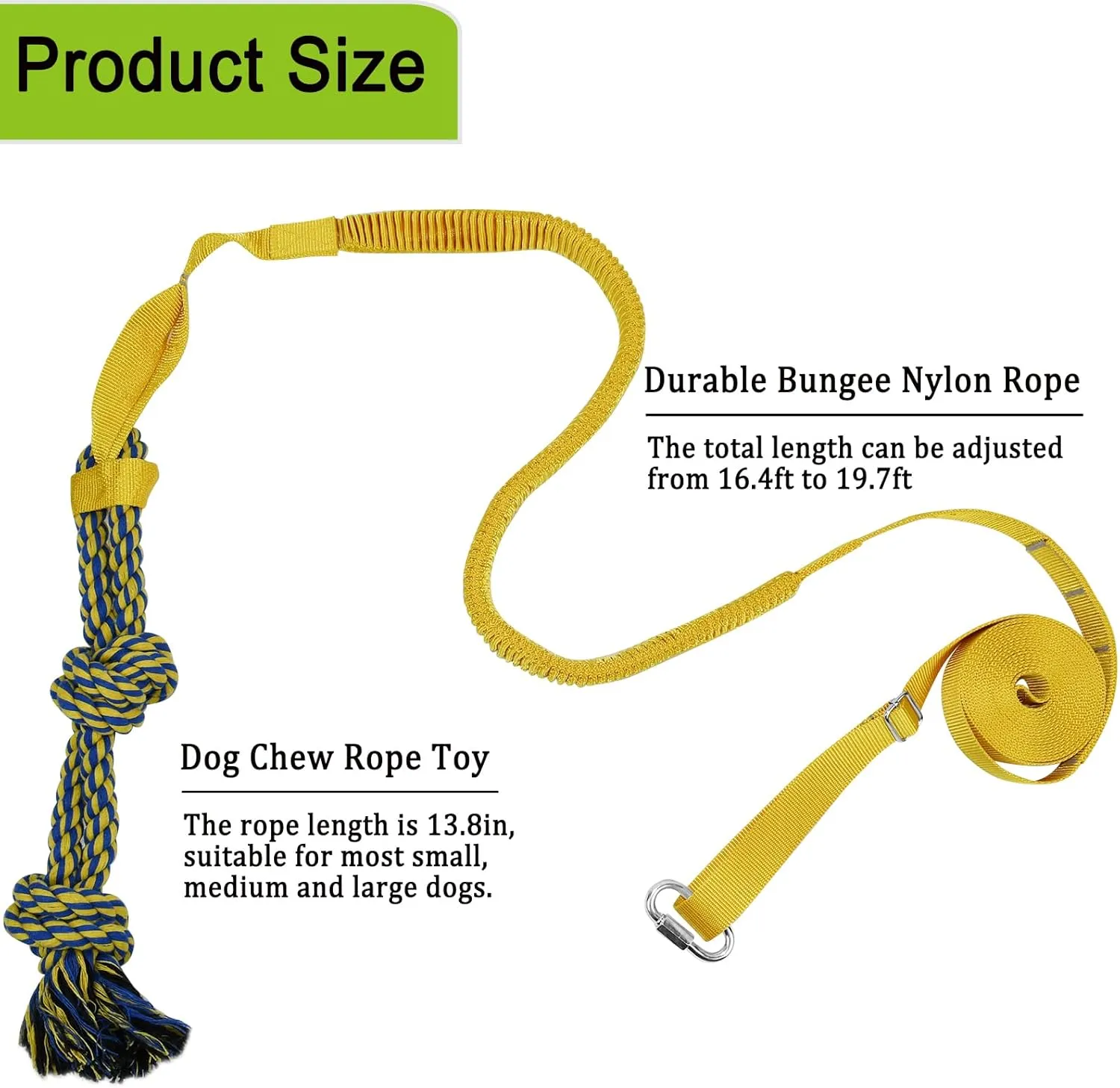 Dog Bungee Tug Toy Hanging from Tree,Outdoor Tether Tug of War Interactive Dog Rope with Chew Lure for Small Medium Large Dogs (Yellow)