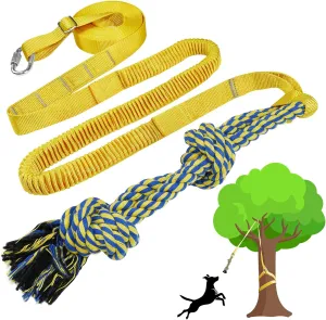Dog Bungee Tug Toy Hanging from Tree,Outdoor Tether Tug of War Interactive Dog Rope with Chew Lure for Small Medium Large Dogs (Yellow)